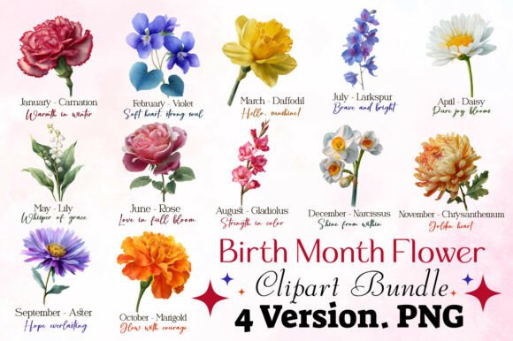 Download Birth Month Flower Clipart Bundle - Birth month flower Collection