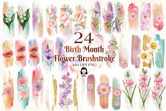 Download Birth Month Flower Brushstrokes Clipart - Birth month flower Collection