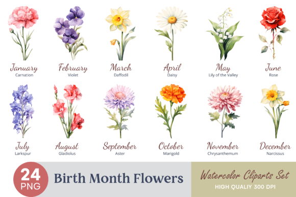 Download Birth Month Flower Watercolor Clipart - Birth month flower Collection