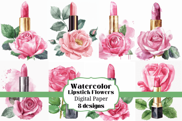 Download Watercolor Lipstick Flower Illustrations - Flower illustrations Collection
